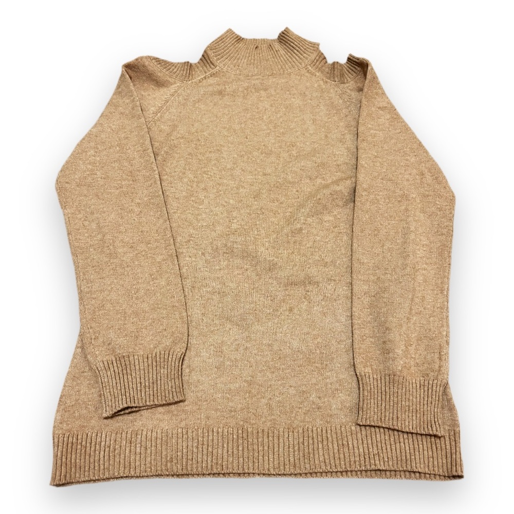 Women’s Proof Apparel Size Large Cold Shoulder Brown Tan Sweater NWT